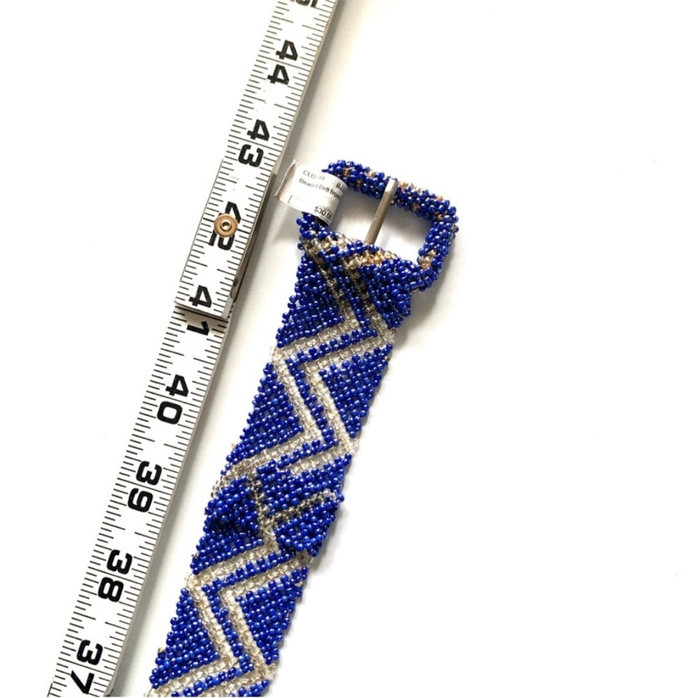 African Hand-Beaded Belt Navy & Silver Fits Most Sized Art To Wear - Picture 5 of 7